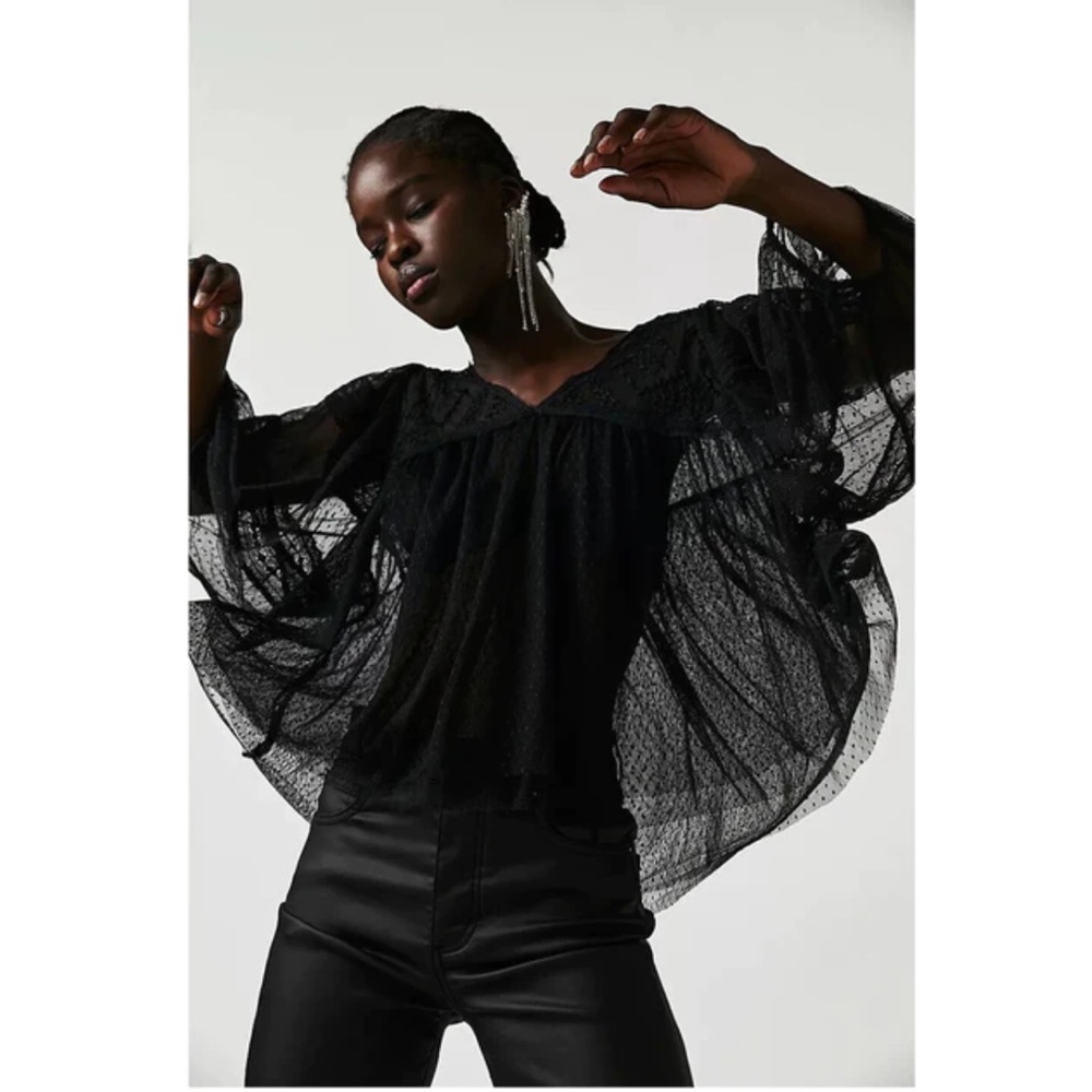 NWOT Free People True Candy Top Sheer Black Embroidered Lace Boho Size XS